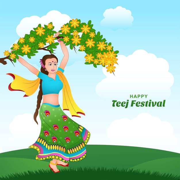 Vettore gratuito fondo felice dell'illustrazione della carta del festival indiano di hariyali teej