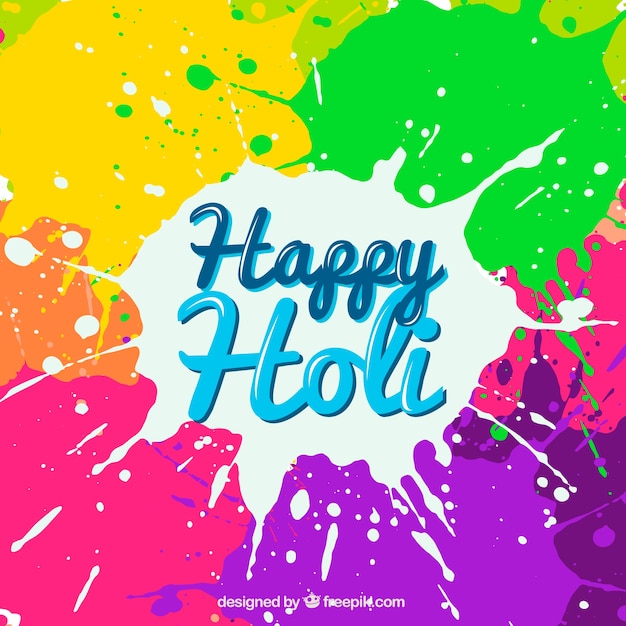 Happy holi background with lettering