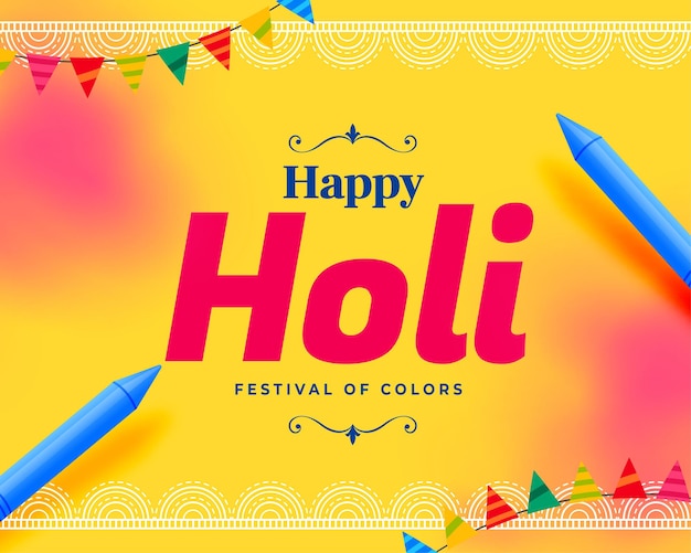 Happy holi card with gulal powder and pichkari