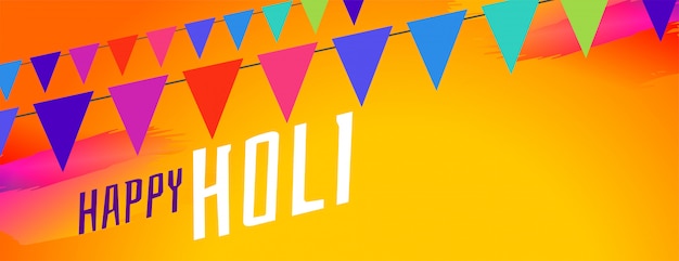 Happy holi colorful garlands celebration banner