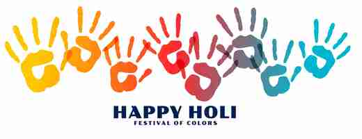 Free vector happy holi colorful hand prints banner