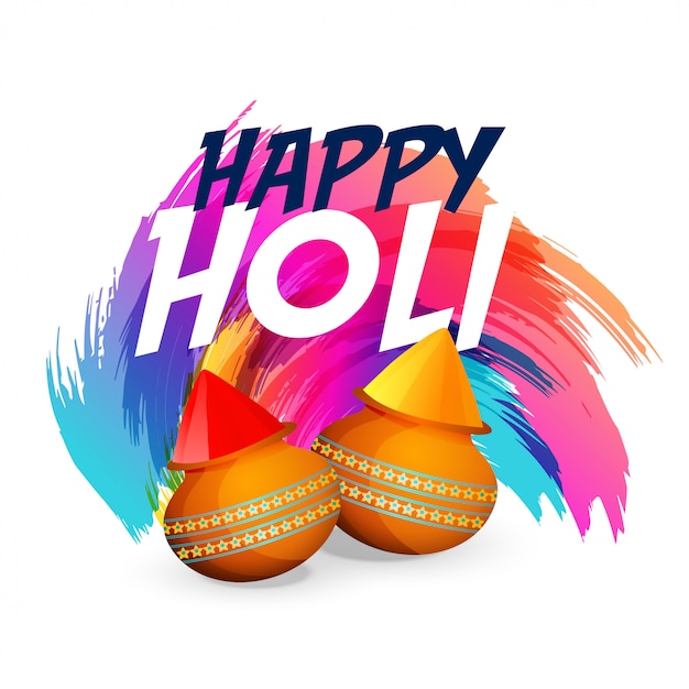 Happy holi colors splash with matki background