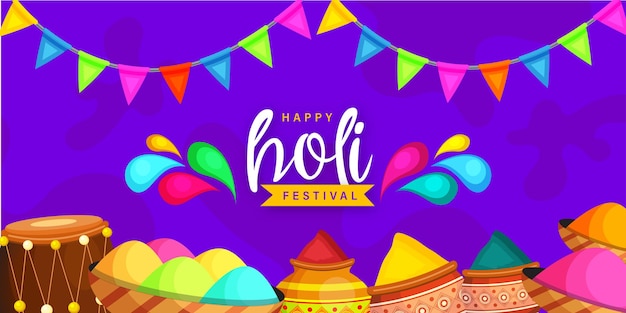 Счастливый холи красочный индийский фестиваль индуизма социальные медиа плакат дизайн шаблона фона