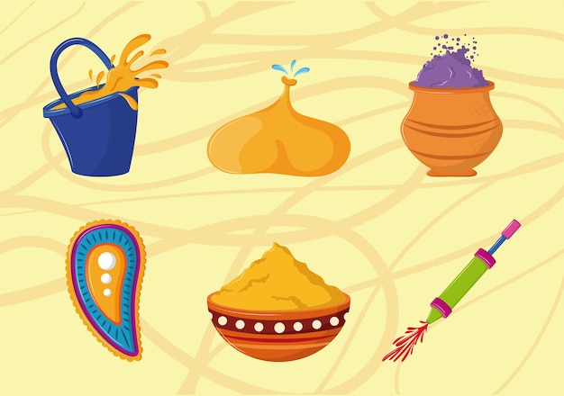 Free vector happy holi cultural icons set