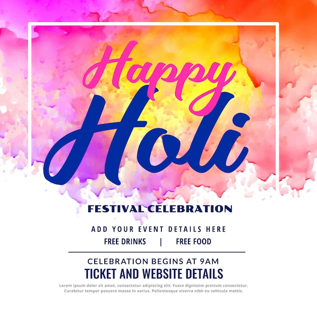 Free vector happy holi festival celebration  invitation card design