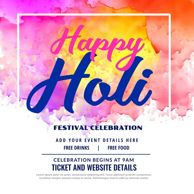 happy holi festival celebration  invitation card design