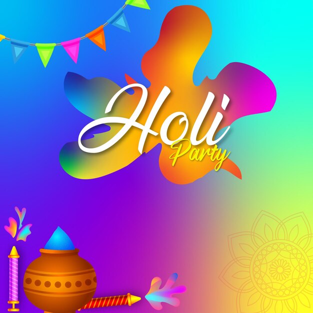 해피 홀리 인사말 파란색 보라색 노란색 다채로운 인도 힌두교 축제 소셜 미디어 배경