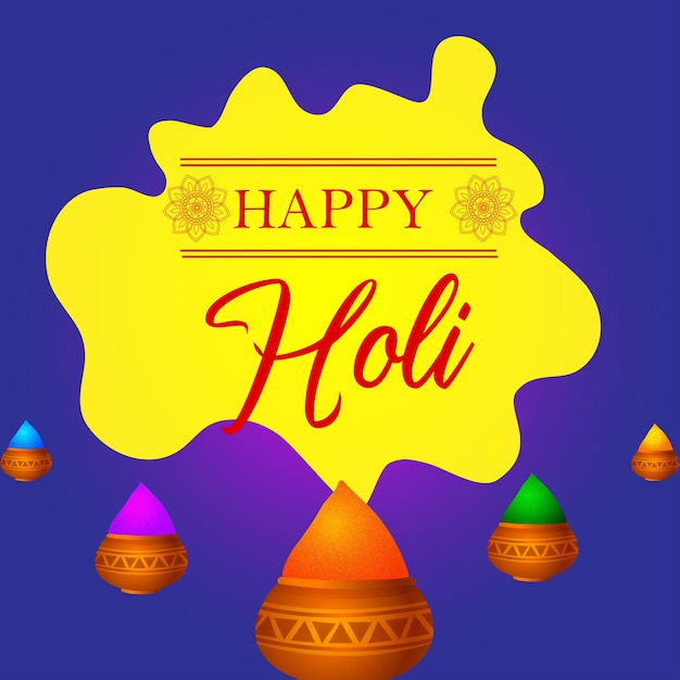 Free vector happy holi greetings blue yellow colourful indian hinduism festival social media background