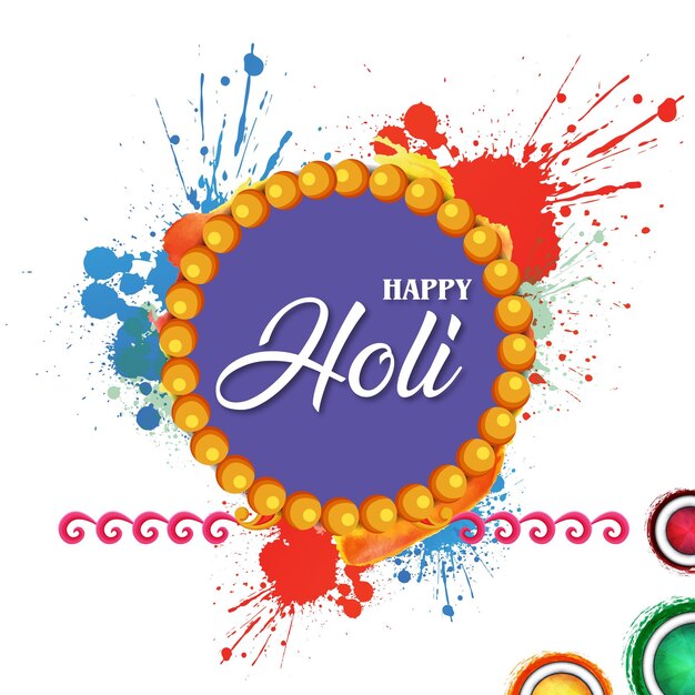 Happy Holi Greetings White Blue Purple Colourful Indian Hinduism Festival Social Media Background