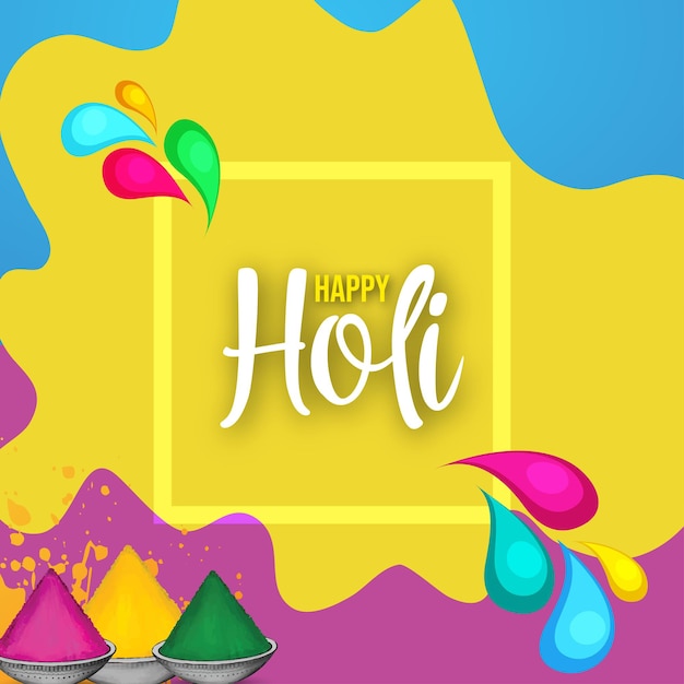 Happy Holi Greetings Yellow Blue Purple Colourful Indian Hinduism Festival Social Media Background