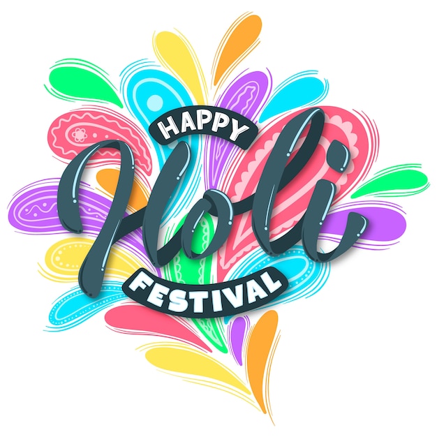 Бесплатное векторное изображение Счастливый холи надписи красочный стиль