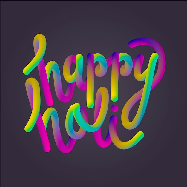 Free vector happy holi lettering with black background