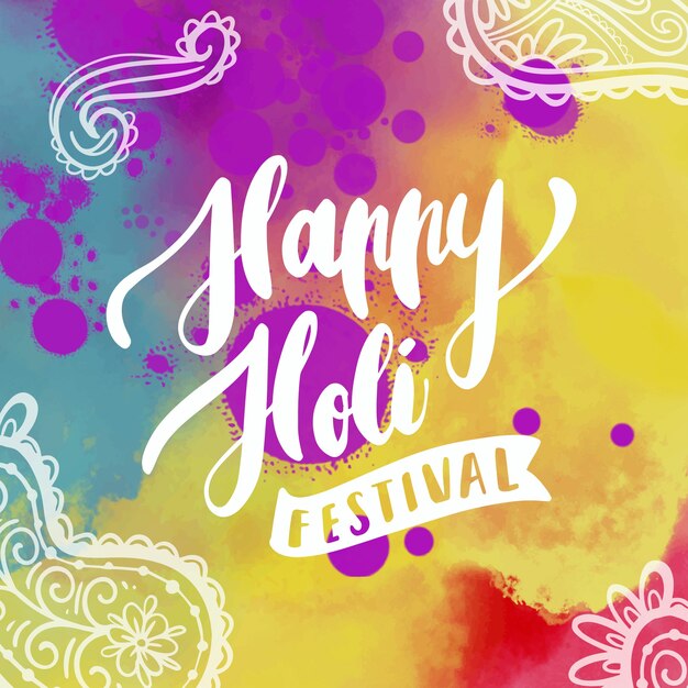 Happy holi lettering with colorful stains