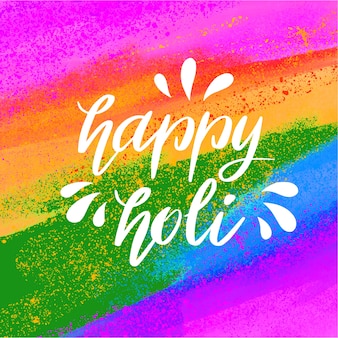 Happy holi lettering with rainbow paint background