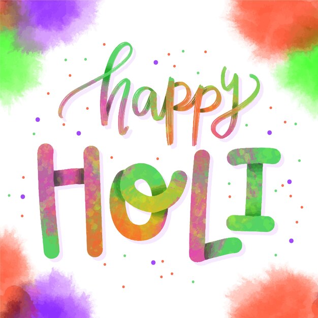 Happy holi lettering with stains and colourful
dots