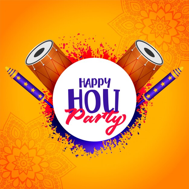 Happy holi party background with pichkari and dhol