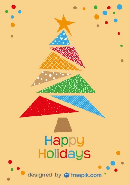 Free vector happy holidays greeting card of colorful christmas tree