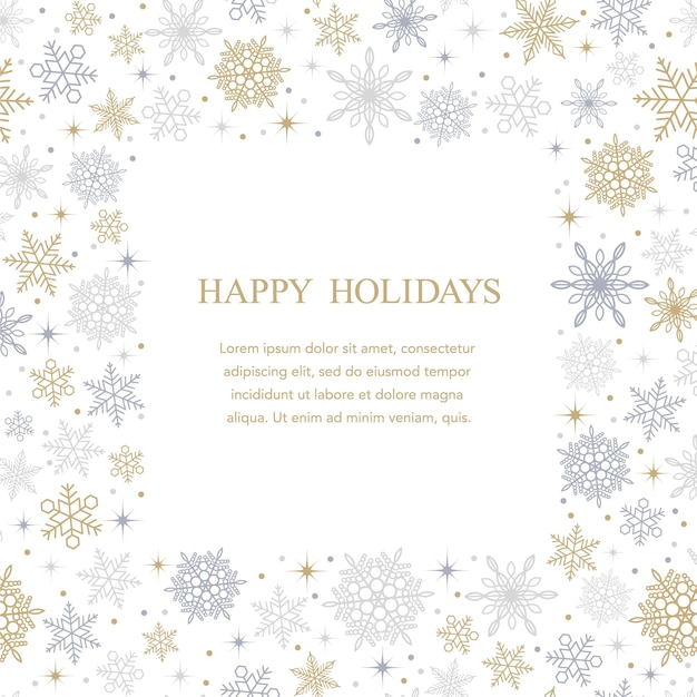 Free vector happy holidays vector abstract square frame illustration with snowflakes and text space.