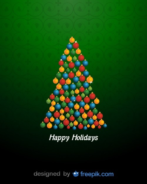 Free vector happy holidays with a christmas tree done with brilliant christmas balls