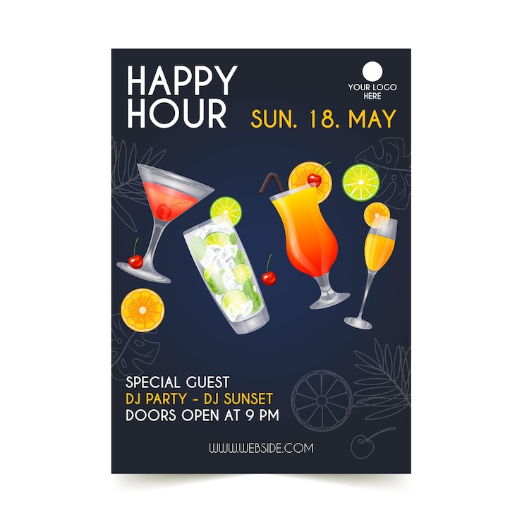 Free Vector happy hour a5 flyer template