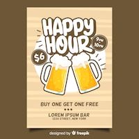 Happy hour beers poster with flat design