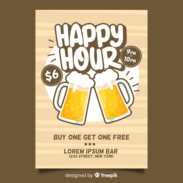 Happy hour beers poster with flat design