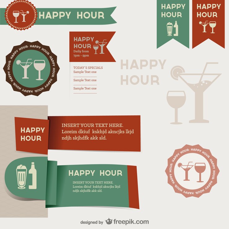 Free Vector happy hour labels