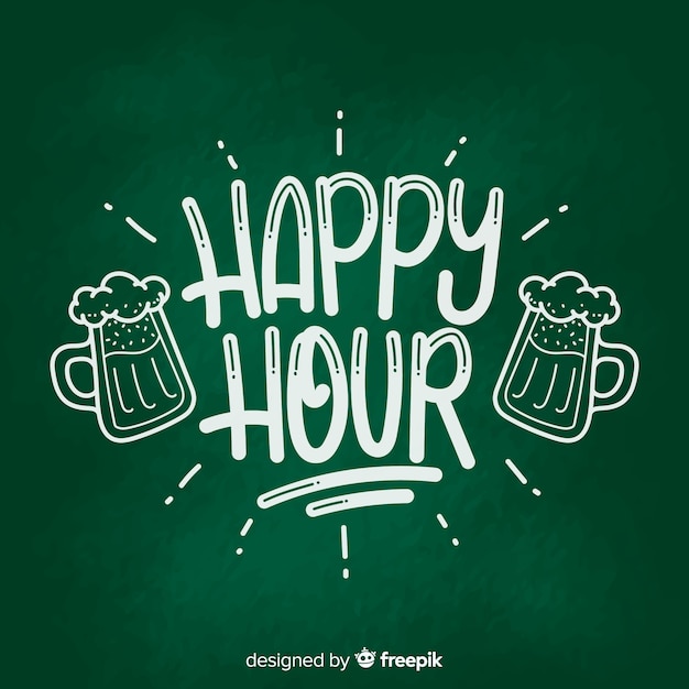 Free vector happy hour lettering on chalkboard