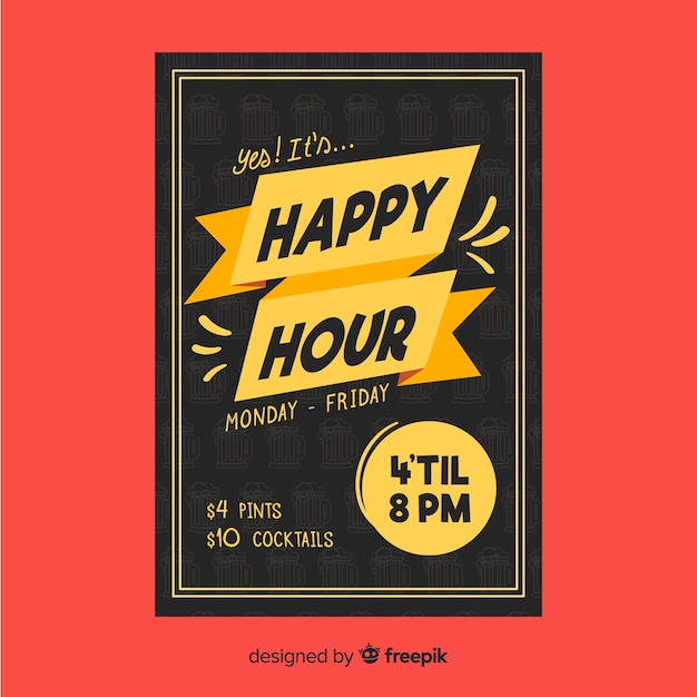 Vettore gratuito poster dell'happy hour per i ristoranti