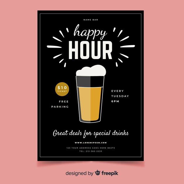 Free vector happy hour poster with beer mug