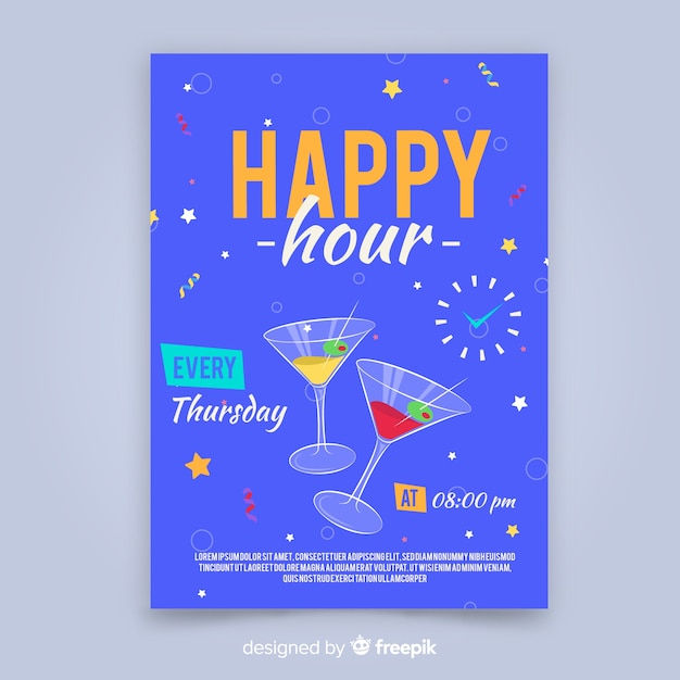 Vettore gratuito poster di happy hour con cocktail