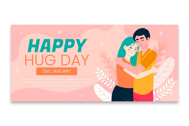 Happy hug day banner template in hand drawn style