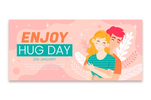 Free vector happy hug day banner template in hand drawn style