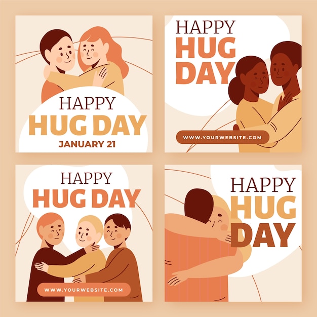 Happy hug day ig post collection in hand drawn style