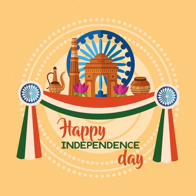 Happy independence day in india in flat style