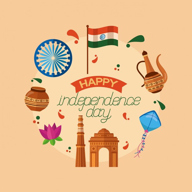 Happy independence day in India in flat style