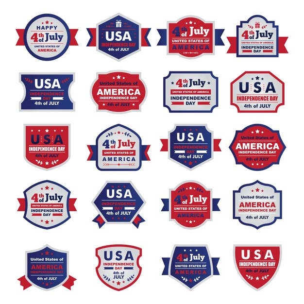 ""Happy independence day United States of America, 4th of July. A set of Flat frames/ badges""