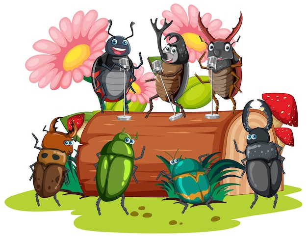 Happy insect in nature fairy tale scene