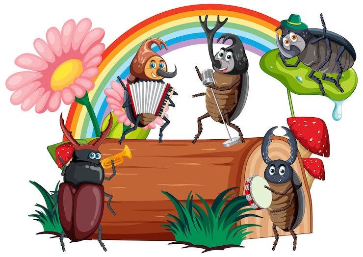 Free Vector happy insect in nature fairy tale scene