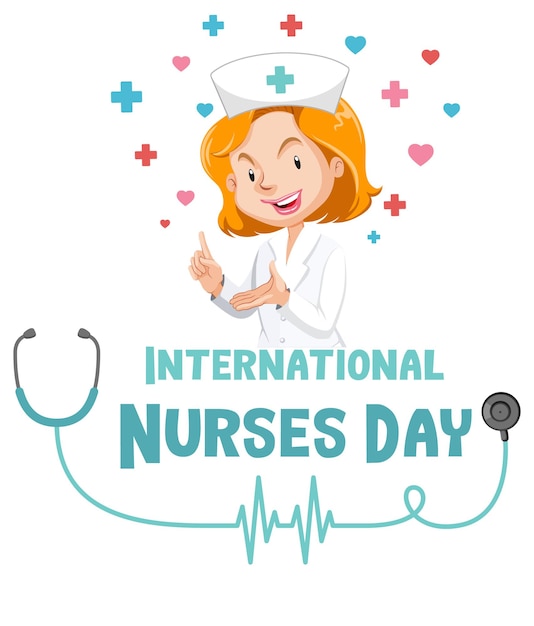 Бесплатное векторное изображение Шрифт happy international nurses day с мультипликационным персонажем медсестры