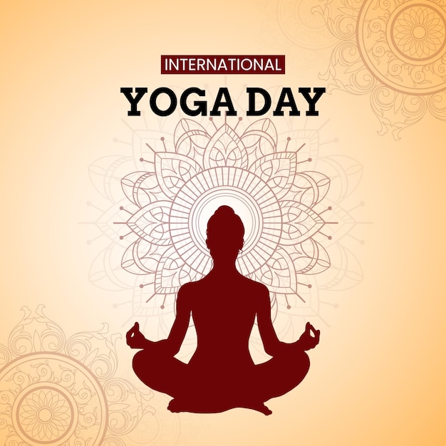 Happy International Yoga Day Beige Red Background Social Media Design Banner Free Vector