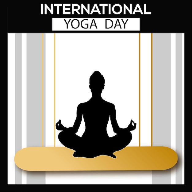 Felice giornata internazionale dello yoga nero sfondo dorato social media design banner vettore gratuito
