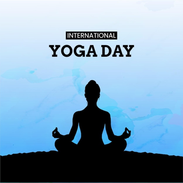 Happy International Yoga Day Blue Black Background Social Media Design Banner Free Vector