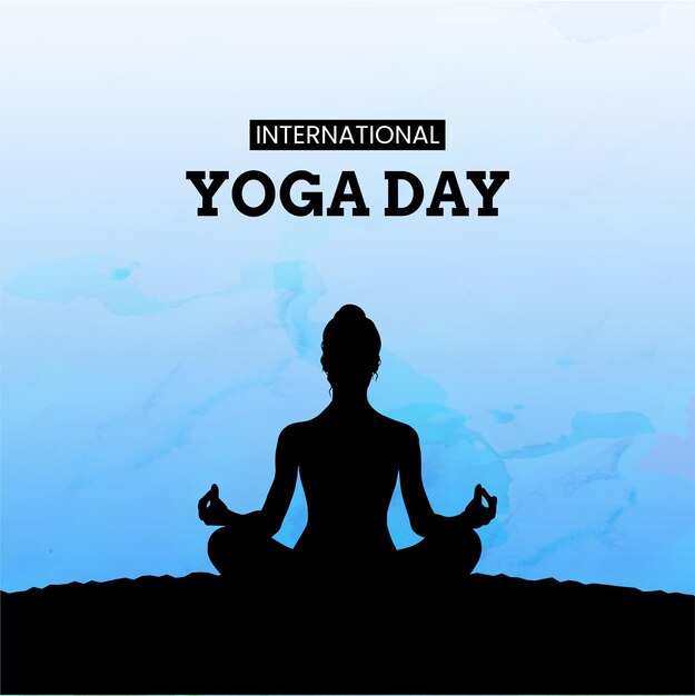 Happy International Yoga Day Blue Black Background Social Media Design Banner Free Vector