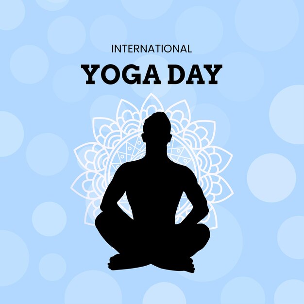 Happy International Yoga Day Blue Black White Background Social Media Design Banner Free Vector