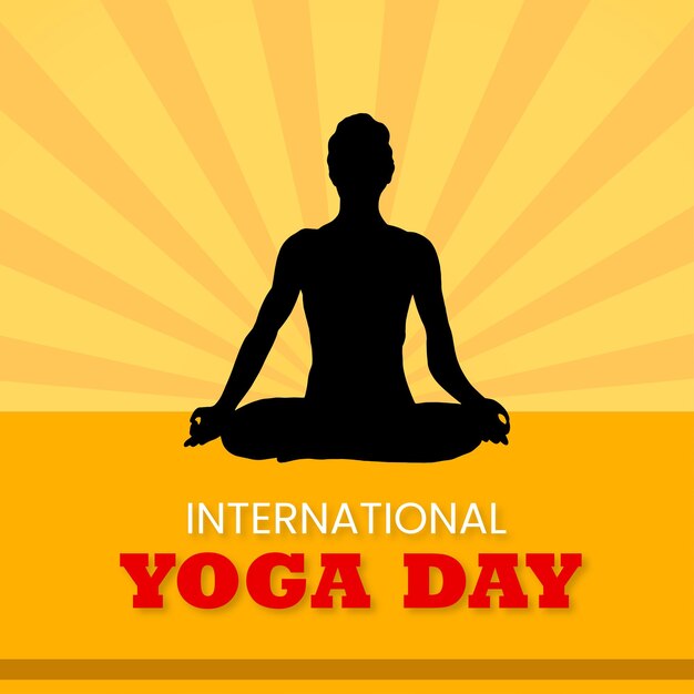 Happy International Yoga Day Orange Black Background Social Media Design Banner Free Vector