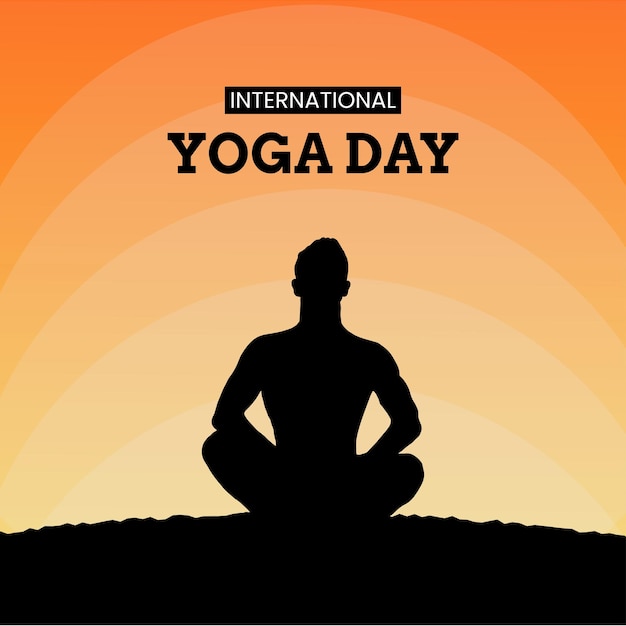 Happy International Yoga Day Orange Black Background Social Media Design Banner Free Vector