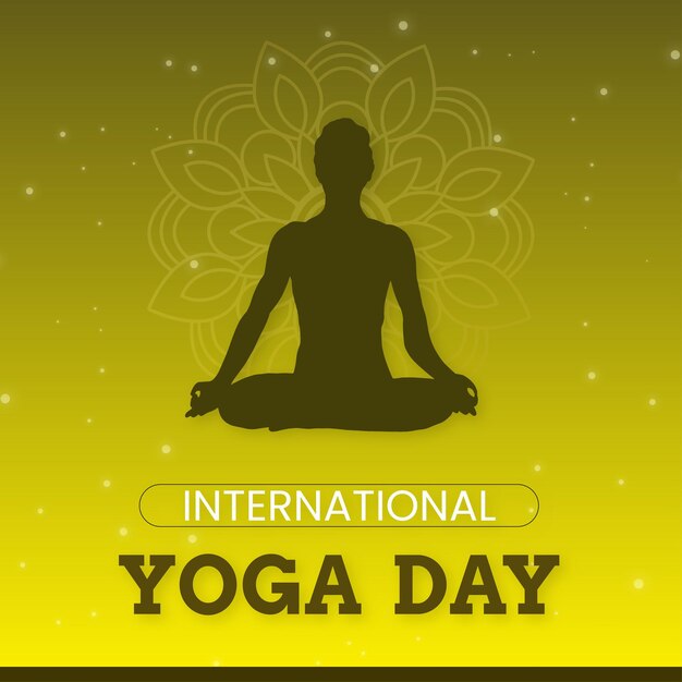 Happy International Yoga Day Yellow Green Background Social Media Design Banner Free Vector