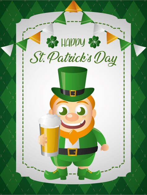 Happy irish leprechaun with a beer greeting card