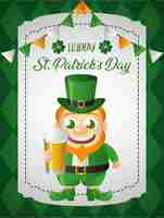 Free vector happy irish leprechaun with a beer greeting card